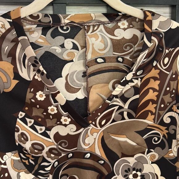 Vintage looking brown 70s 80s style dress three-quarter sleeve size S - Picture 2 of 5